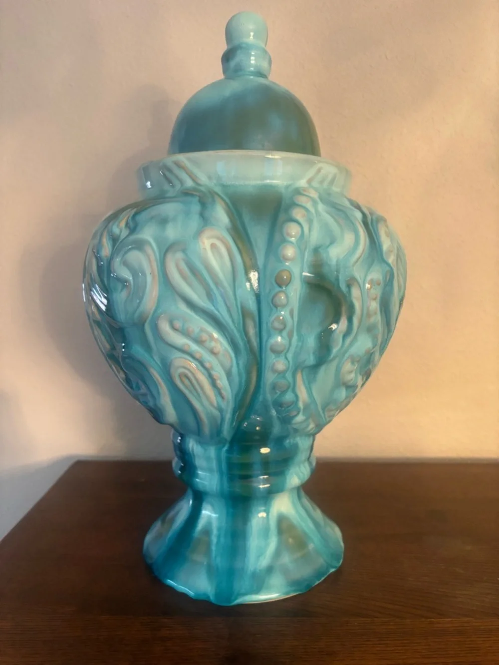 Turquoise Ceramic Decorative Covered Jar - Home Accents